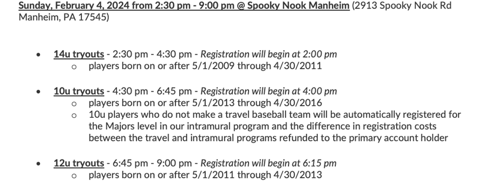 Travel Baseball Tryouts: February 4 Tryout Information